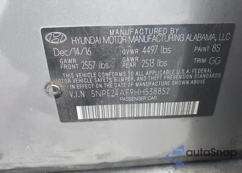 2017 Hyundai Sonata z USA, uszkodzony, nr VIN 5NPE24AF9HH538852